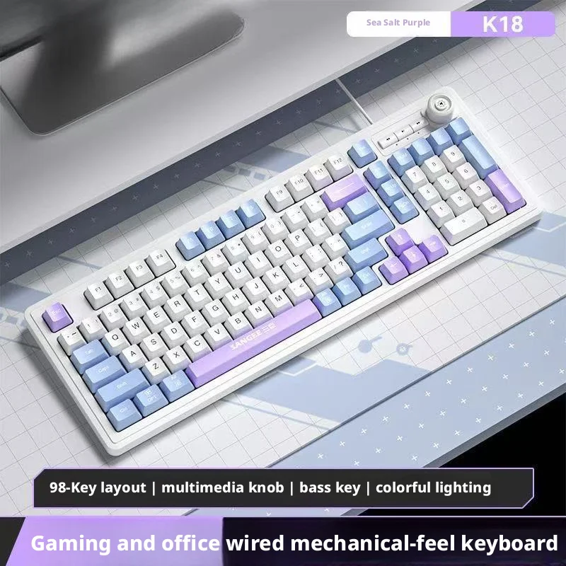 Gaming Keyboard No Noise - 98-toetsen bedraad toetsenbord RGB-verlichting Multimedia-bedieningsknop Mechanisch