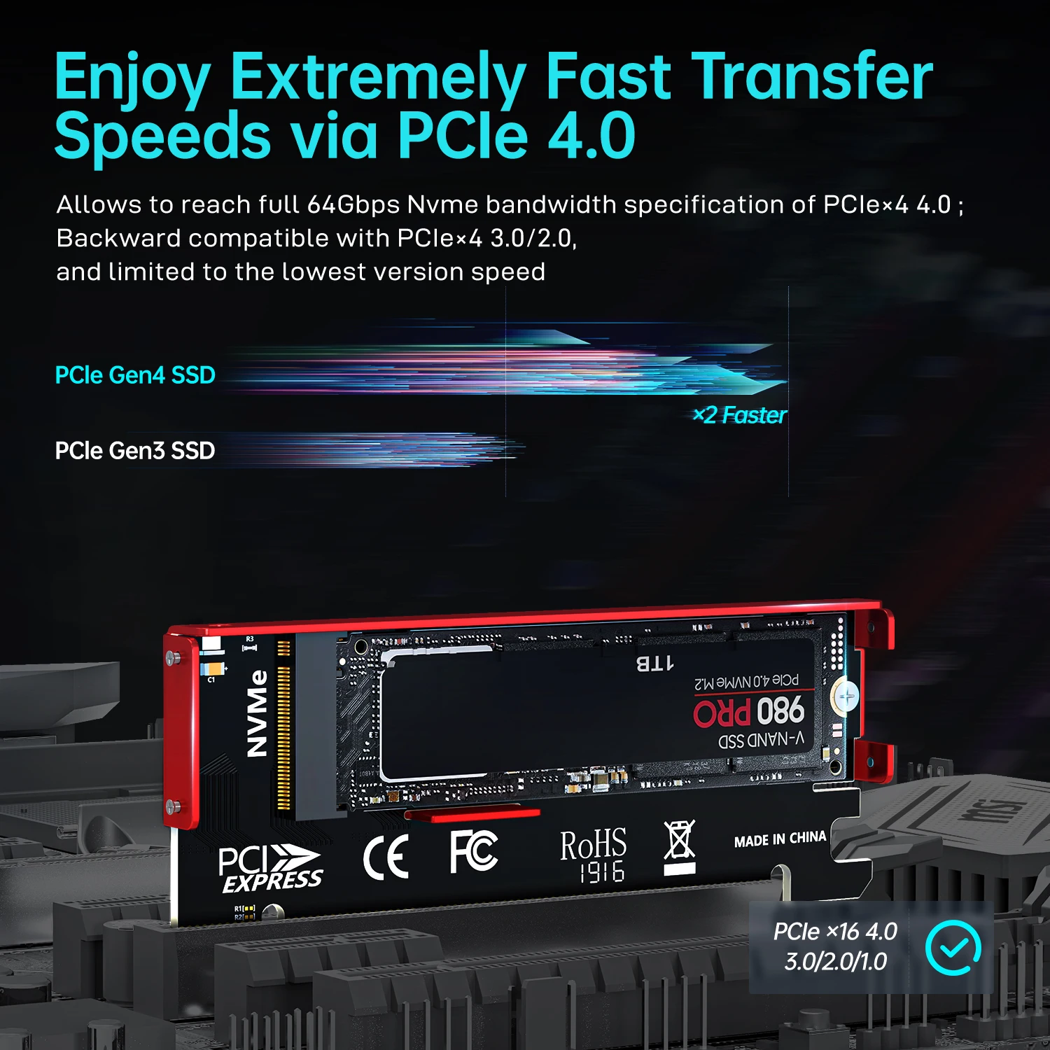 JEYI M.2 NVME naar PCIe 4.0 X1 - Samsung Ssd 980 Pro recensie en prijs